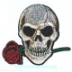 Patch ecusson skull tete de mort avec une rose dans les dents