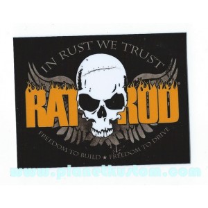 Sticker rat rod skull in rust we trust freedom to build and drive skull 33