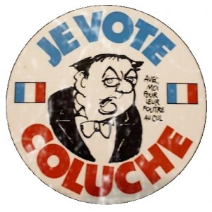 Sticker je vote coluche president 1981 old patina used moyen
