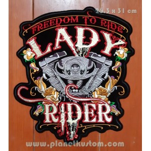 Patch ecusson lady rider vtwin biker moteur en v grand dos roses