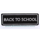 Patch ecusson thermocollant back to school  script silver on black