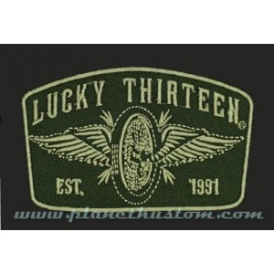 Patch Lucky 13 thirteen est 1991 wheel wings biker kaki