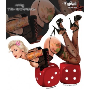Sticker pinup sexy lady lucky on red dices JA325